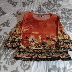 Take Two Orange 3/4 Sleeve Top with Sequince. XL